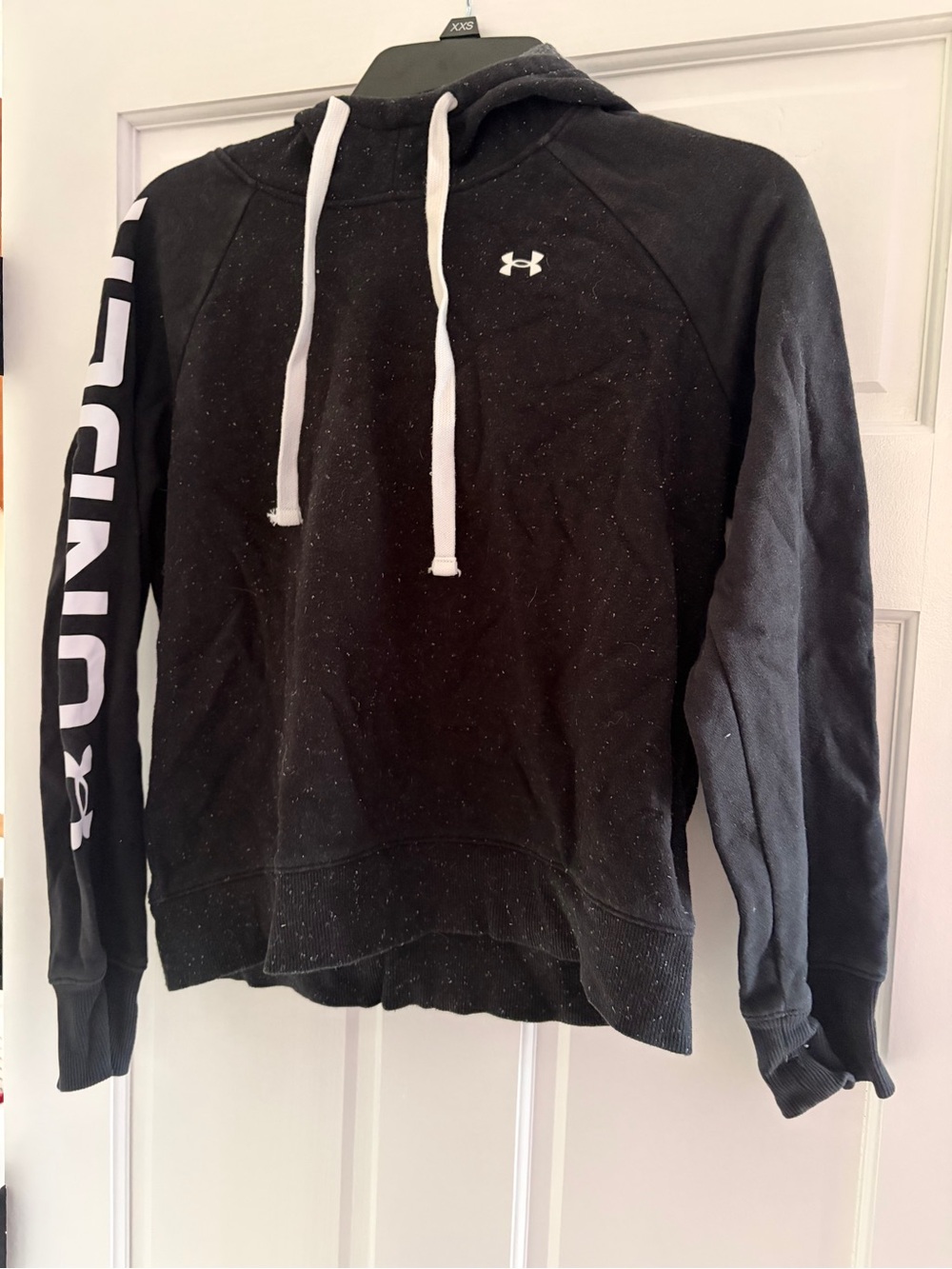 Under Armour Black Crewneck Hoodie with White Logo and Drawstrings